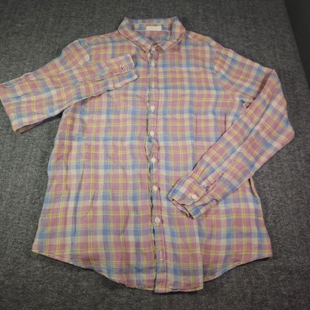 Cp Shades Linen Button Down Pink Blue Plaid Coastal Beach Tunic Sz Medium Boho